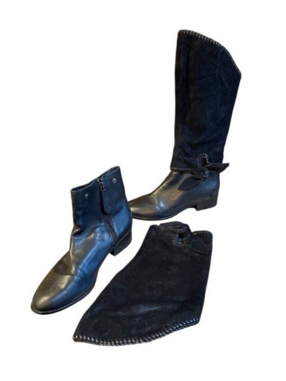 Vintage Lisa LeCroy Black Leather Suede Convertible Tall Boots 2 in 1 Size 10